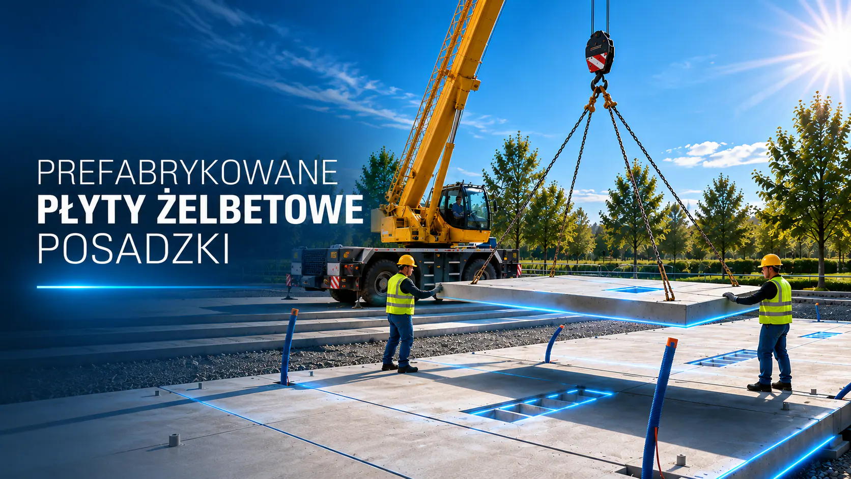 Prefabrykowane płyty żelbetowe posadzki TIXE — wizualizacja montażu dźwigiem